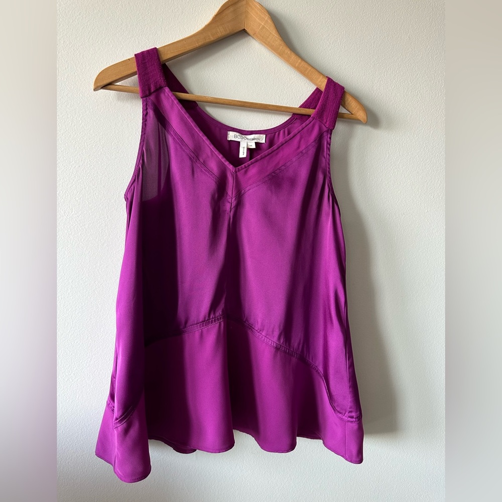 BCBG purple satin deep v cami in size xs